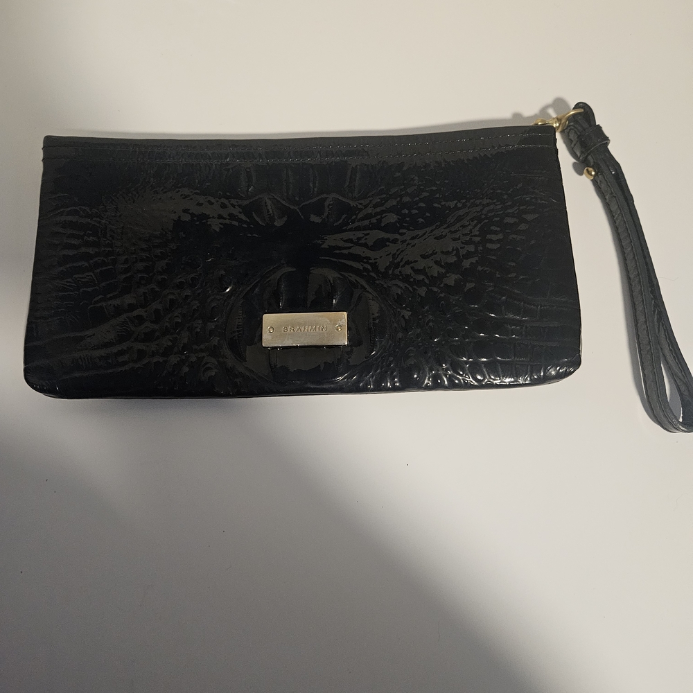 Brahmin Black Crocodile Embossed Clutch